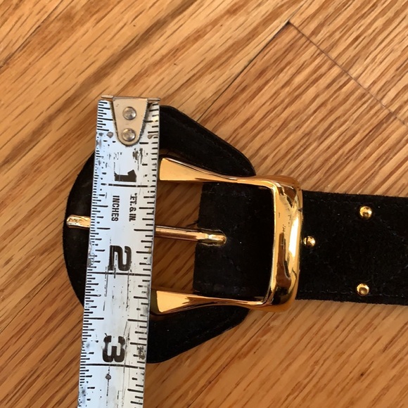 Express Vintage Black Suede Leather Belt w Gold M